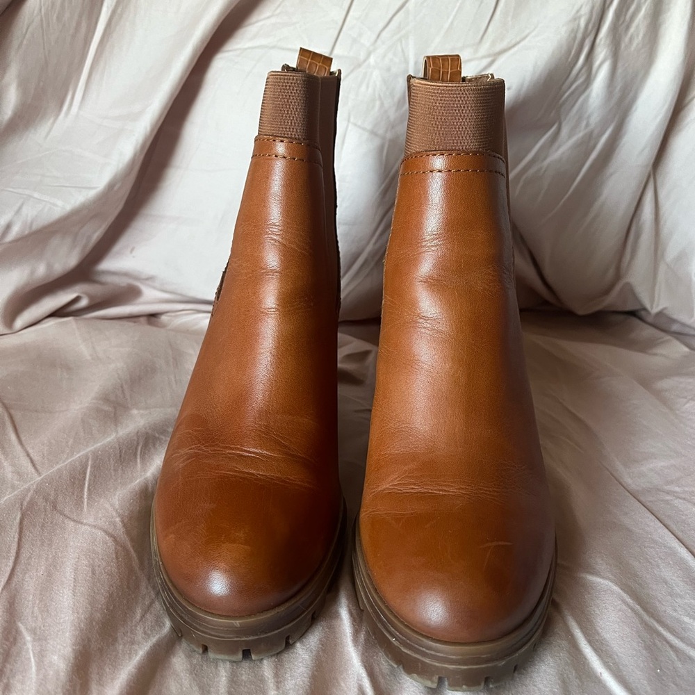 Vince Camuto Women's Cognac Leather Chelsea Booties